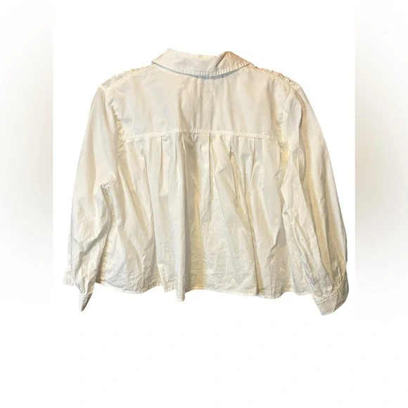 Maeve Smocked Babydoll Top Medium White Poplin Puff Sleeve Feminine Chic - Picture 7 of 10